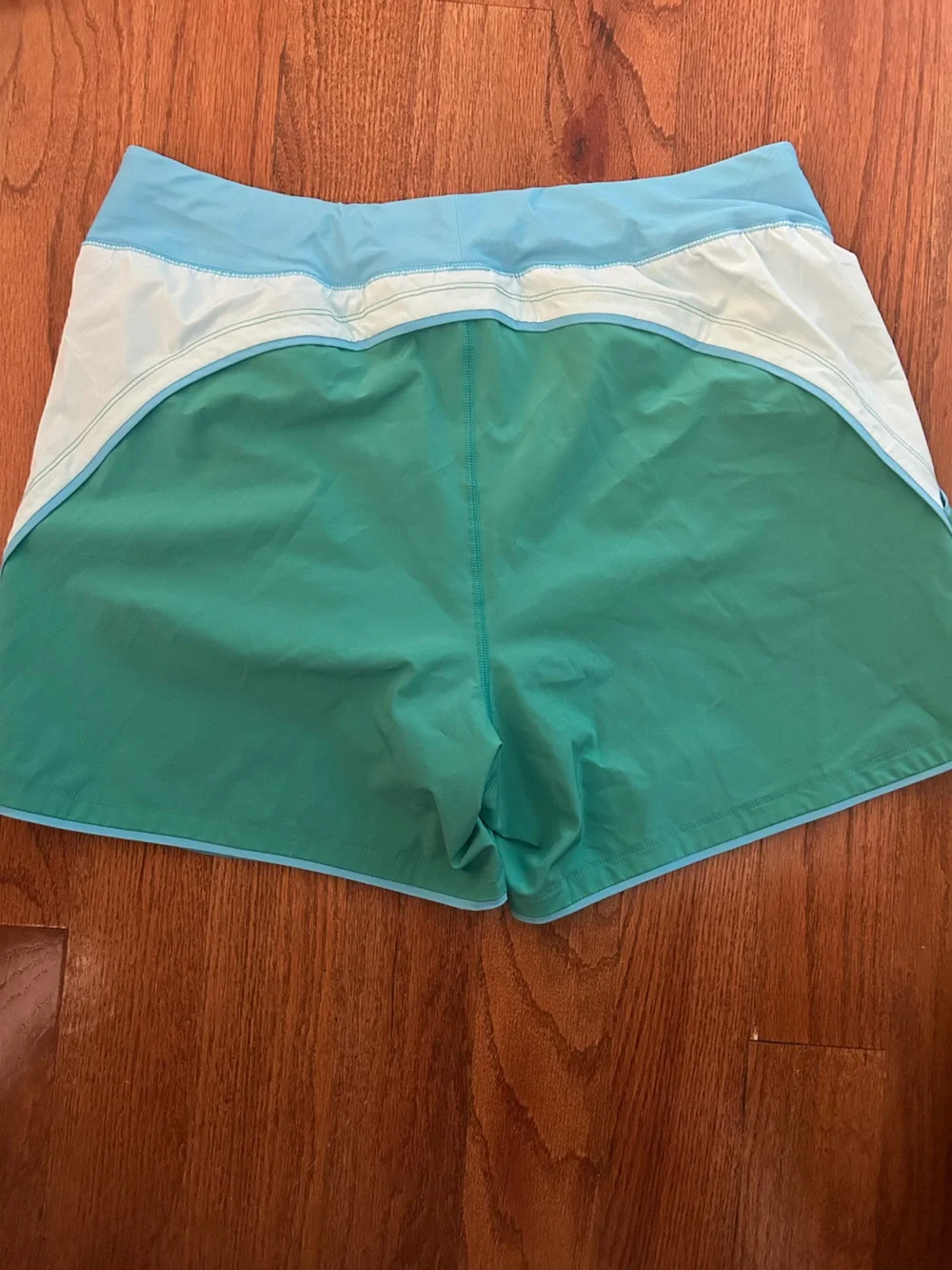 Lands' End Colorblock Teal White Light Blue Athletic Shorts 80s Retro 14